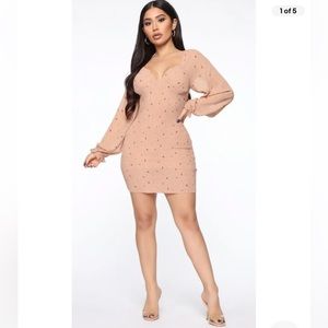 Fashion Nova Long Sleeve Smocked Bodycon Dress – Small, Taupe